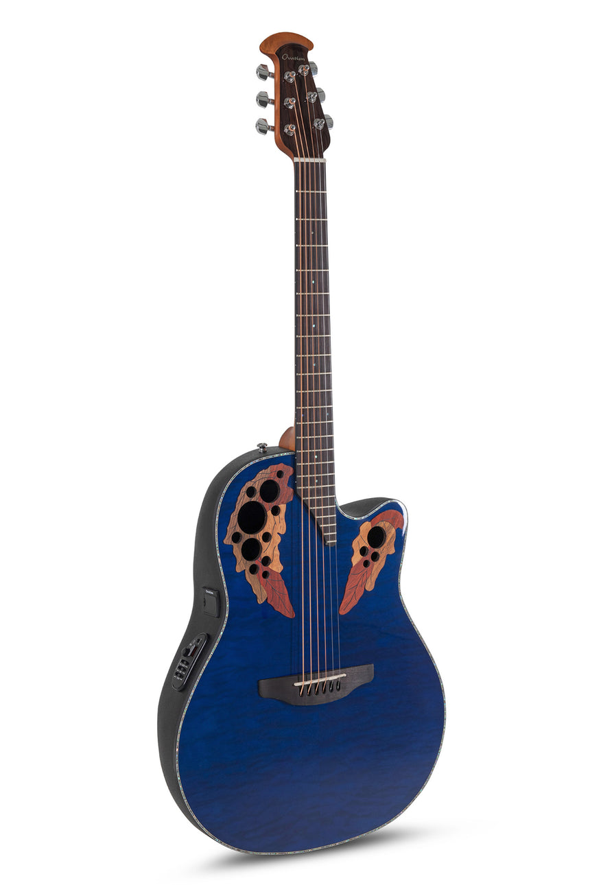 Ovation E-Akustikgitarre Celebrity Elite Plus Mid Cutaway Blue Transparent Quilt Westerngitarre - Musik-Ebert Gmbh