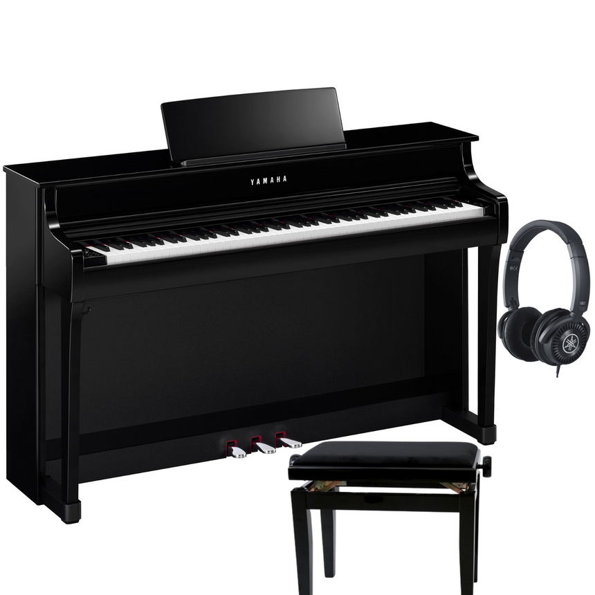 Yamaha CLP 835 Schwarz Poliert Bundle mit Bank und Kopfhörer - (130 CHF Cashback nach Kauf direkt von Yamaha)