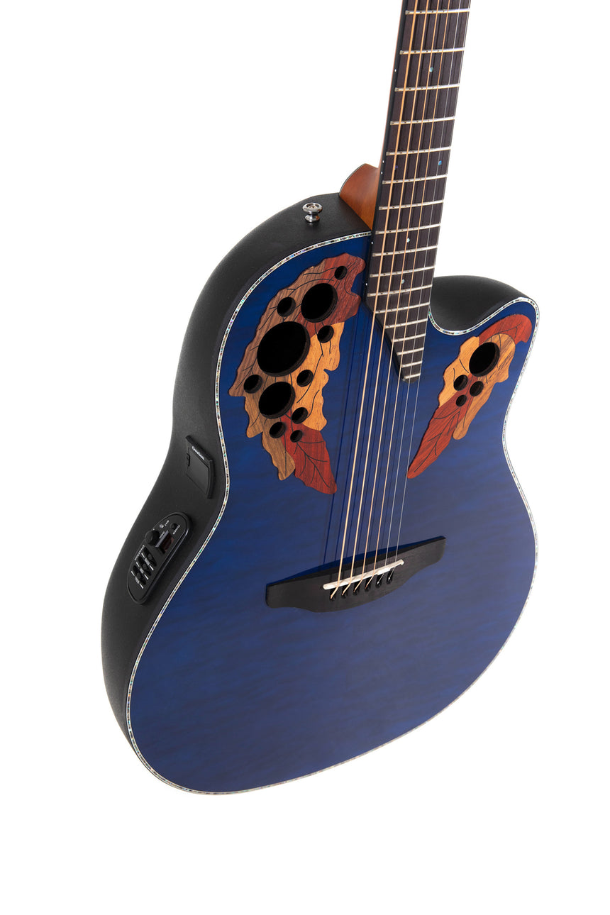 Ovation E-Akustikgitarre Celebrity Elite Plus Mid Cutaway Blue Transparent Quilt Westerngitarre - Musik-Ebert Gmbh