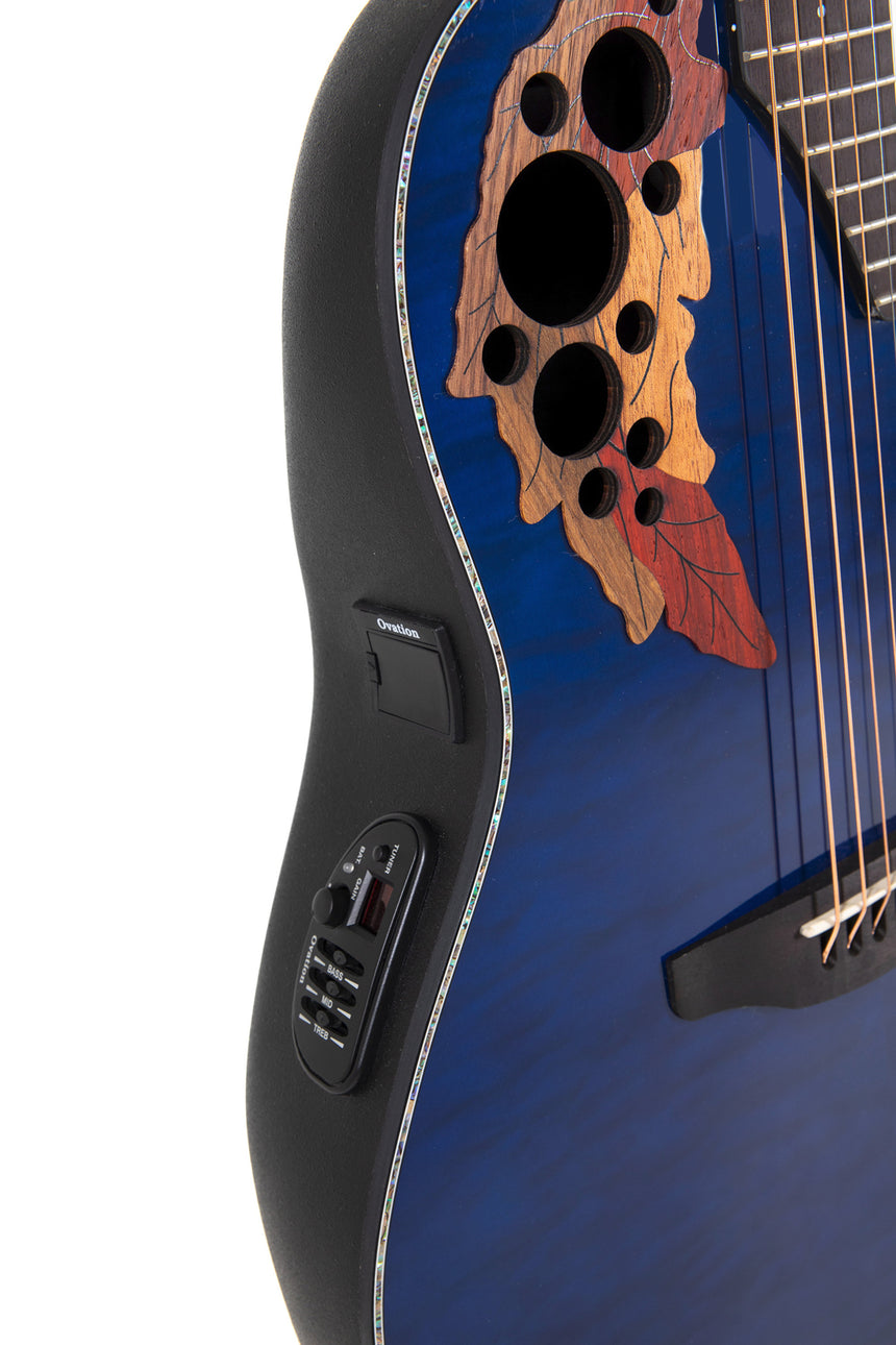 Ovation E-Akustikgitarre Celebrity Elite Plus Mid Cutaway Blue Transparent Quilt Westerngitarre - Musik-Ebert Gmbh