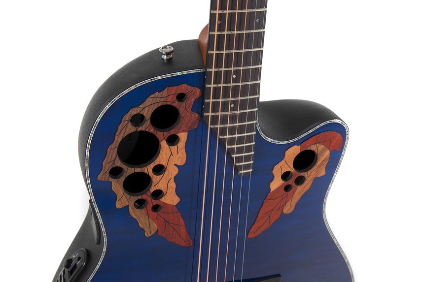 Ovation E-Akustikgitarre Celebrity Elite Plus Mid Cutaway Blue Transparent Quilt Westerngitarre - Musik-Ebert Gmbh