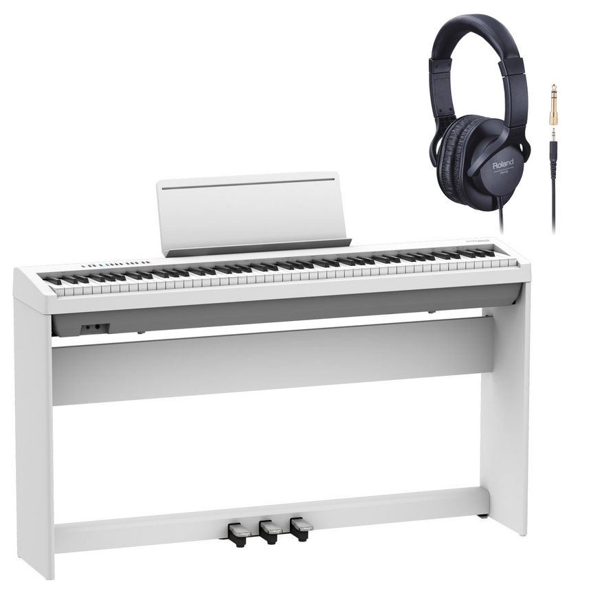 Roland FP-30X White Bundle avec support et pédale, casque