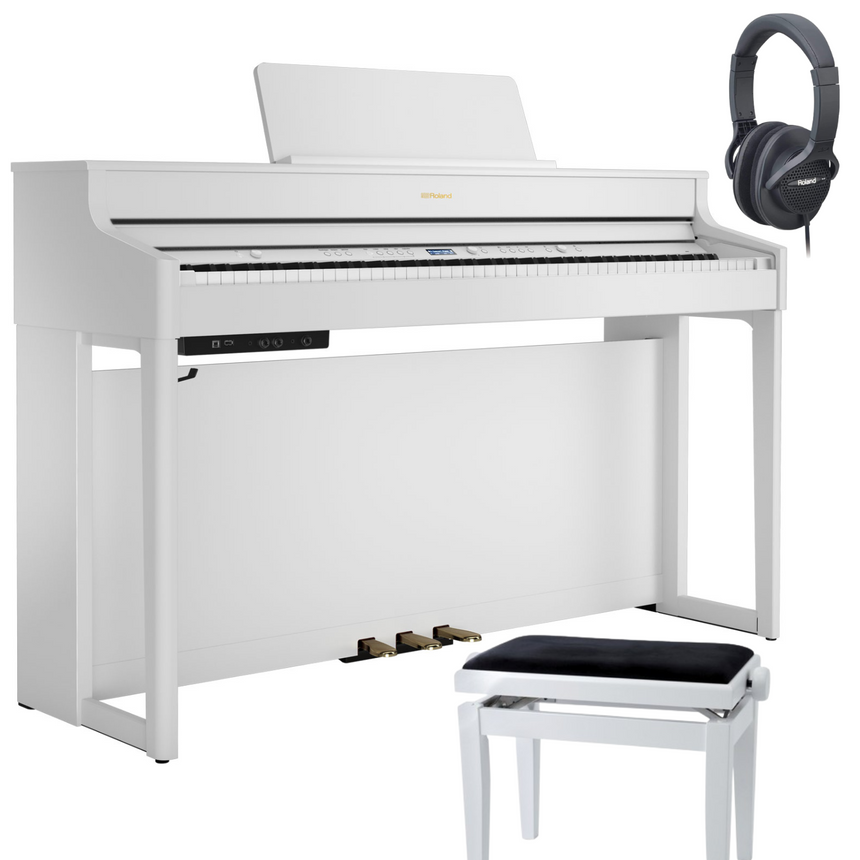 Roland HP-702 White Matt Bundle avec banc et casque