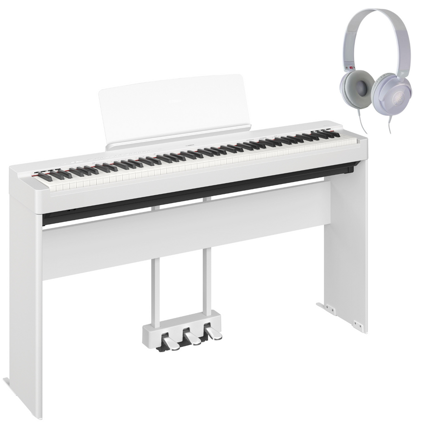 Yamaha P-225 White Bundle with stand, pedals and headphones