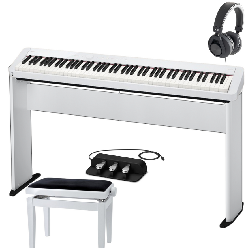 Casio PX-S1100 Weiß Deluxe Bundle mit Ständer, Pedalen, Bank und Kopfhörer