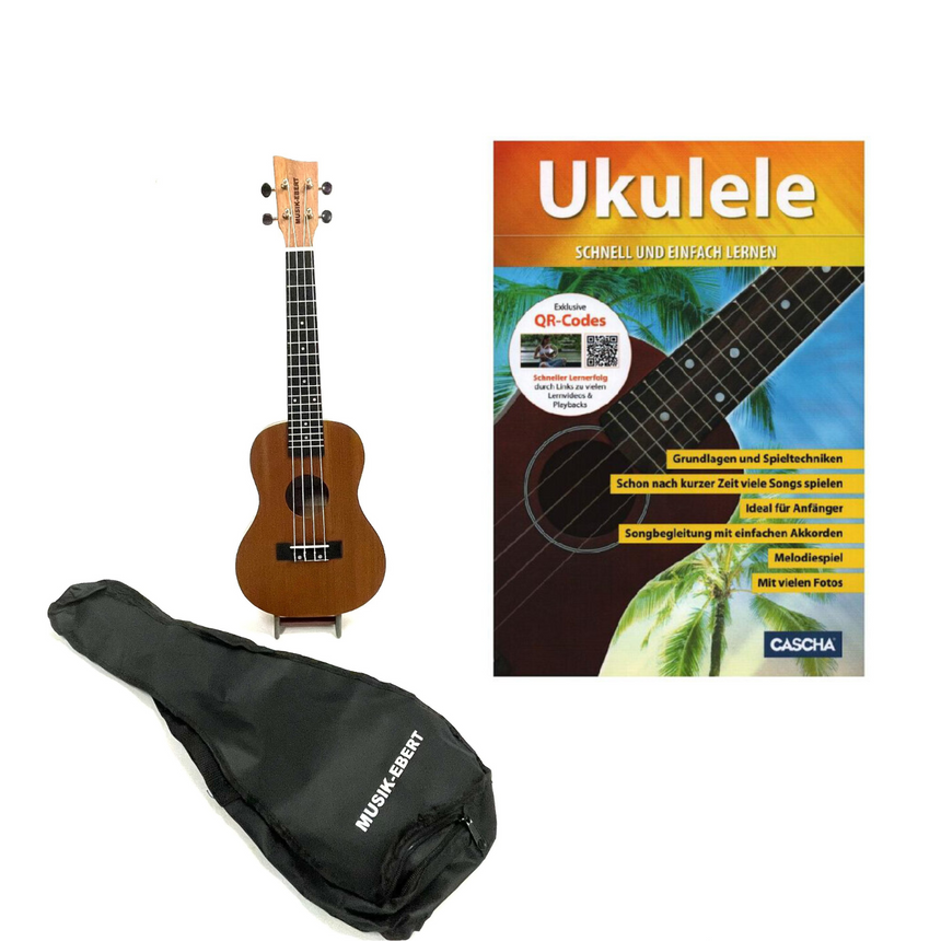 Ebert Basic Ukulele Bundle avec livret - apprenez le ukulélé rapidement et facilement